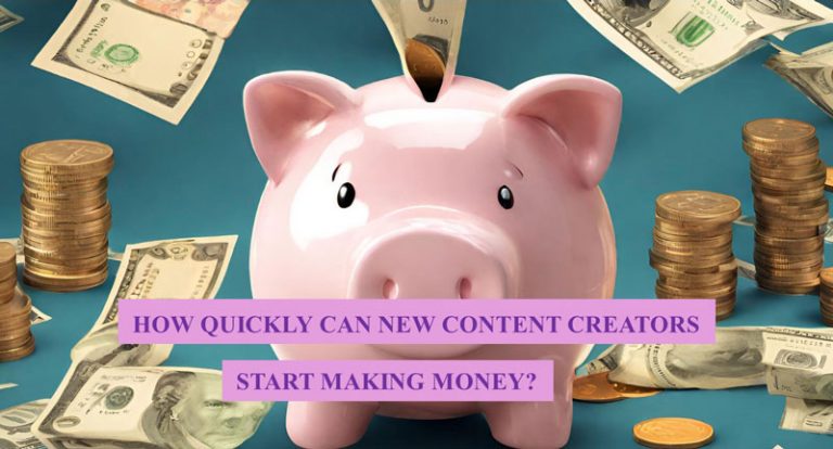 images of currency notes, coins, and a piggy bank to symbolize the financial aspect of content creation