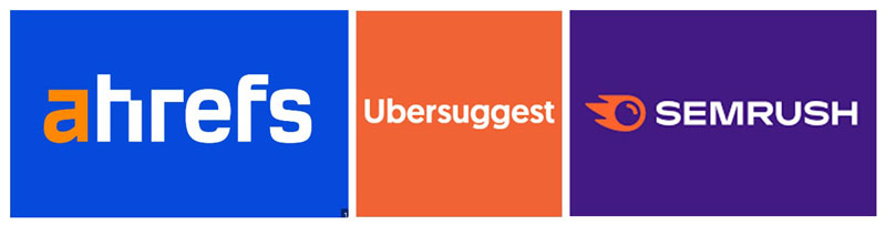 Ahrefs, Ubersuggest, Semrush logos